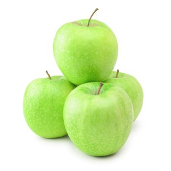 Ripe Green Apples Over The White Background