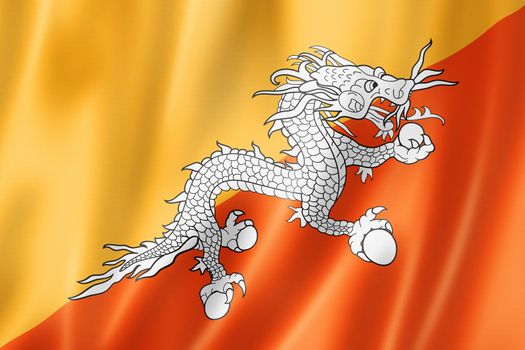 Bhutan flag, three dimensional render, satin texture