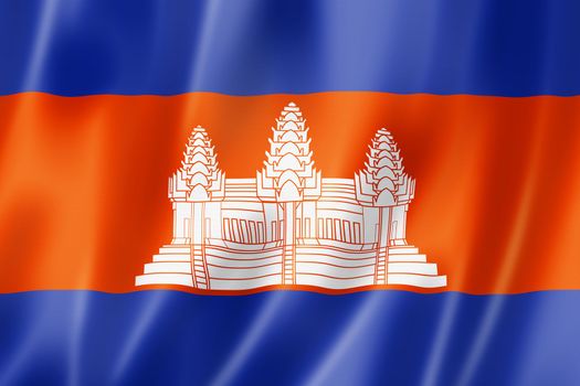 Cambodia flag, three dimensional render, satin texture