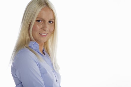 Young business woman on isolated background