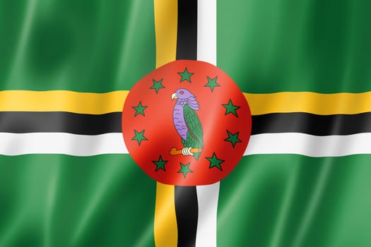 Dominica flag, three dimensional render, satin texture