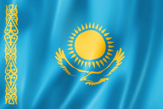 Kazakhstan flag, three dimensional render, satin texture