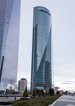 MADRID, SPAIN - MARCH 10 Cuatro Torres Business Area (CTBA), in Madrid, Spain, on March 10, 2013. The Space Tower skyscraper, was designed by American architect Henry N. Cobb and inaugurated in 2007