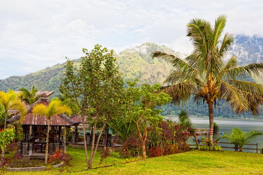 Restaurant on the bank of the lake Batur, Indonesia, Bali