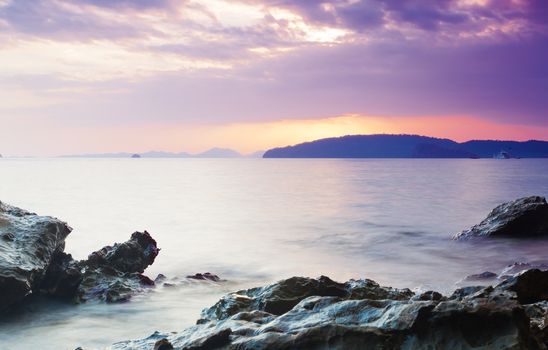 Beautiful sunset on the bank of the Andamandsky sea, Thailand