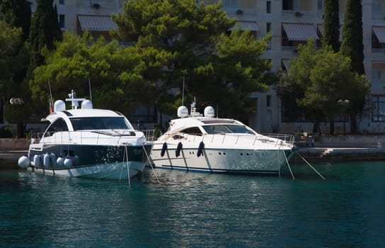 Bollards. Yacht port. Large island of Brijuni. Croatia
