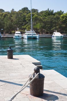 Bollards. Yacht port. Large island of Brijuni. Croatia