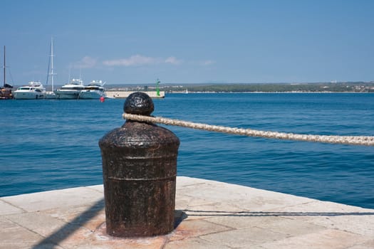 Bollard. Yacht port. Large island of Brijuni. Croatia