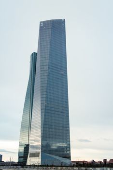 MADRID, SPAIN - MARCH 10 Cuatro Torres Business Area (CTBA), in Madrid, Spain, on March 10, 2013. The Glass Tower skyscraper, was designed by architect Cesar Pelli and is the tallest building of Spain