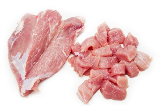 pieces fresh pork meat isolated on white background