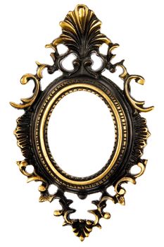 Old oval bronze frame, isolated on white background 