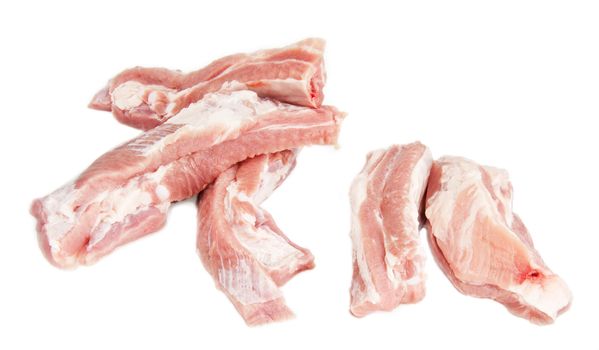 pieces fresh pork meat isolated on white background