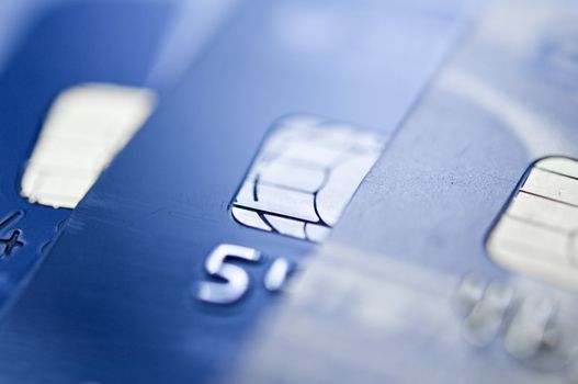 chips blue credit cards closeup. selective focus.