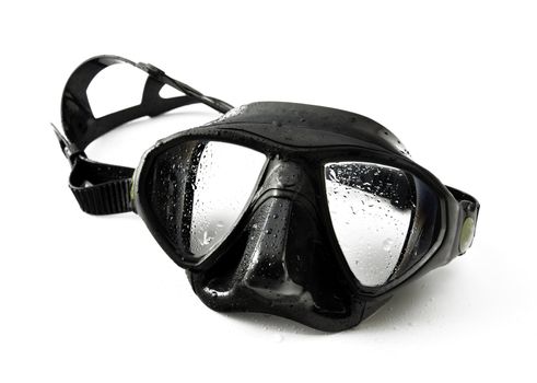 Black wet diving mask isolated on a white background