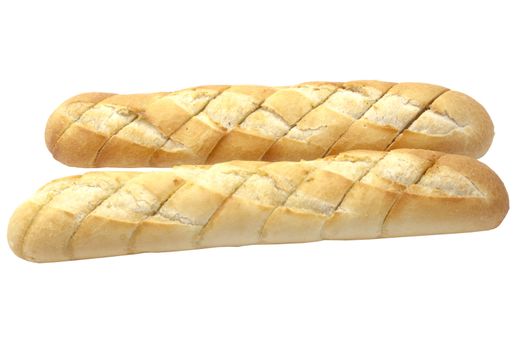 Garlic baguette closeup on white background