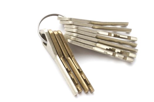 A bunch of keys isolated on white background 