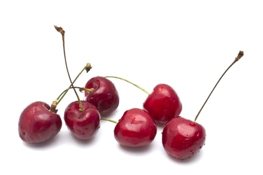 Fresh red cherry closeup on white background