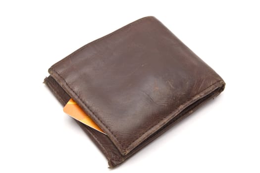Brown wallet and credit card isolated on white 