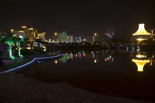 Beautiful city night view with reflection 