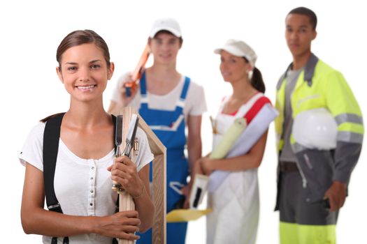 a group of four apprentices in the construction industry