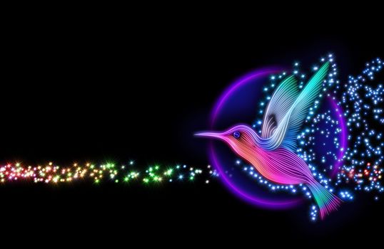 3d render of colibri bird - hummingbird striped silhouette with stars