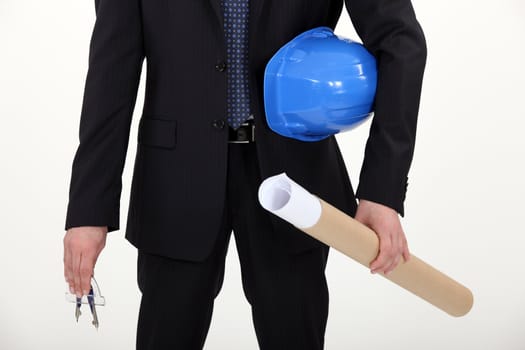 Architect protecting plans in a tube