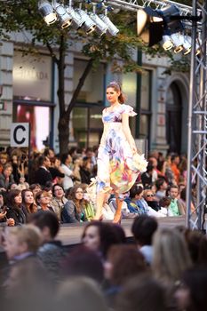 PRAGUE-SEPTEMBER 24: A model walks the runway during the 2011 autumn/winter Czech designers collection during the Prague Fashion Weekend on September 24, 2011 in Prague, Czech Republic.