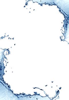 Abstract blue splashing water as picture frame on white background