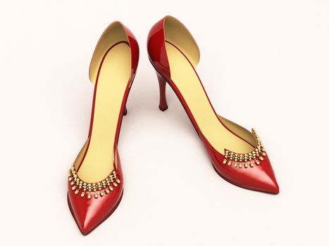 Women's red shoes closeup on a light background
