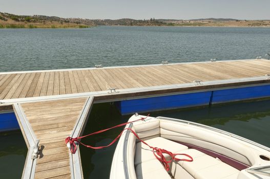 Floating dock in the reservoir of Alqueva, Amieira, Alentejo, Portugal