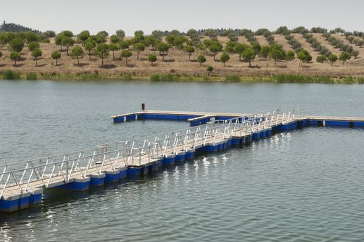 Floating dock in the reservoir of Alqueva, Amieira, Alentejo, Portugal
