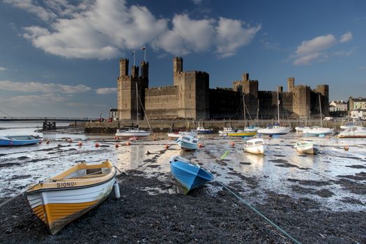 Medievil Caernarfon castle & estuary in north Wales 