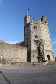 Medievil Caernarfon castle & estuary in north Wales 