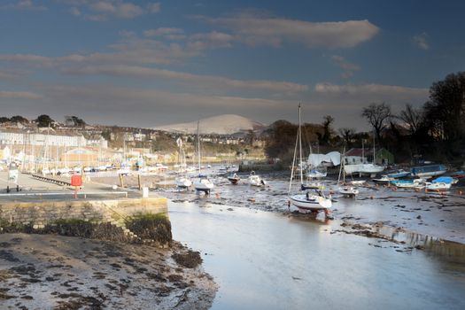 Medievil Caernarfon castle &amp; estuary in north Wales