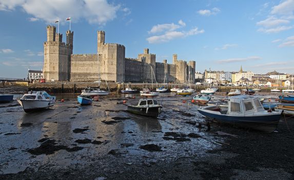 Medievil Caernarfon castle & estuary in north Wales 