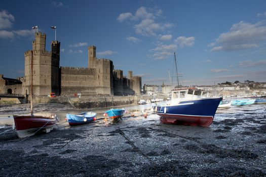 Medievil Caernarfon castle & estuary in north Wales 