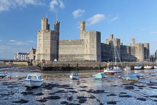 Medievil Caernarfon castle & estuary in north Wales 