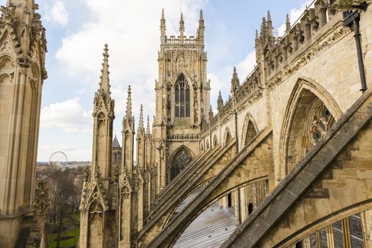 YORK, UK - MARCH 30: Arches on the roof of York Minster. The Minster dates back from 1291 March 30, 2013 in York.