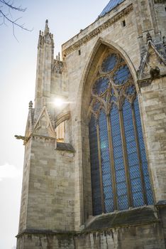 The Five Sisters stained glass window at the North Transept in York Minster, in the UK. The cathedral dates back from 1291.