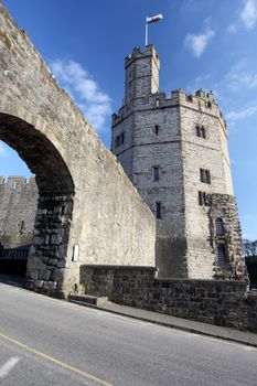 Medievil Caernarfon castle & estuary in north Wales 