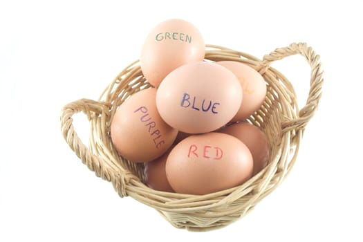 Easter eggs decorated with names of colors