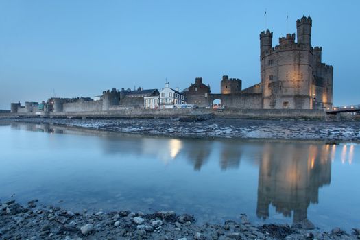 Medievil Caernarfon castle & estuary in north Wales 