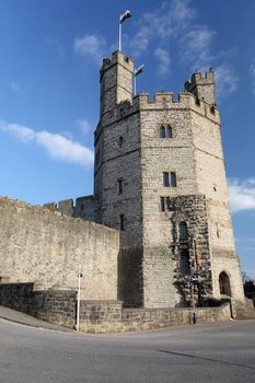 Medievil Caernarfon castle & estuary in north Wales 