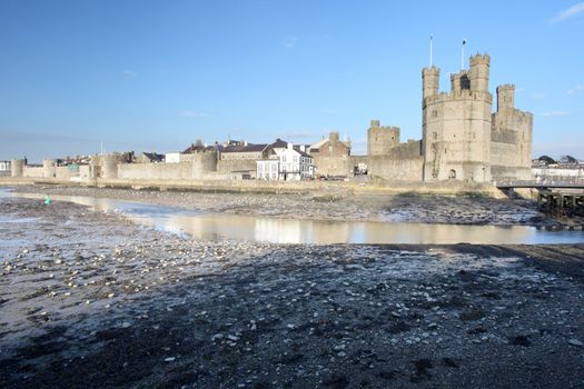 Medievil Caernarfon castle & estuary in north Wales 