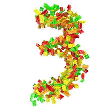 The number is made up of children's blocks. Isolated render on a white background