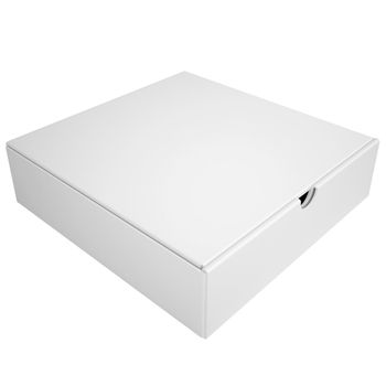 Closed box from under the pizza. Isolated render on a white background