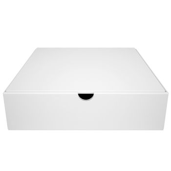 Closed box from under the pizza. Isolated render on a white background