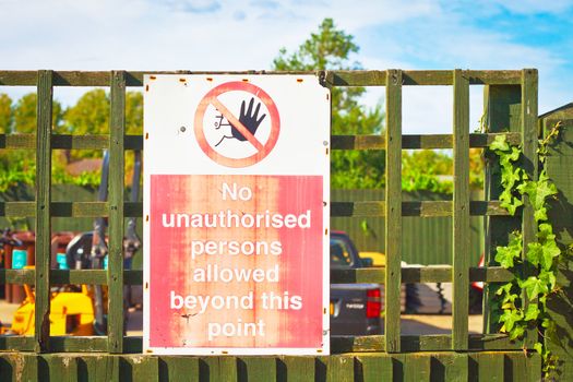 No unauthorised entry sign at a scrap yard