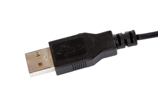 Usb black cable on white isolated background detail