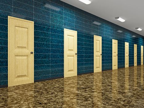 A long corridor with the marble walls